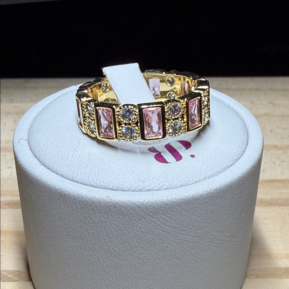 Elegant Gold and Pink Gemstone BP Ring size 9 no bag or tag